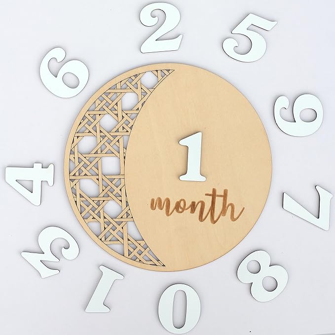 Daisy 3D Baby Monthly Milestone, Wooden Baby Milestone Signs, Monthly Milestone Wood Discs, Baby Milestone Discs (Moon)