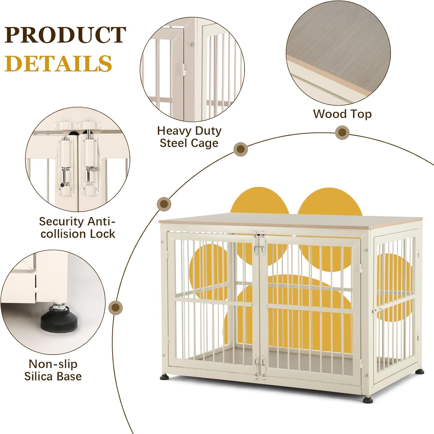 48" Rustic Heavy Duty Dog Crate Furniture for Extra Large Dogs, Decorative Pet House End Table, Wooden Cage Kennel Furniture Indoor, Double-Doors Sturdy Dog Cage