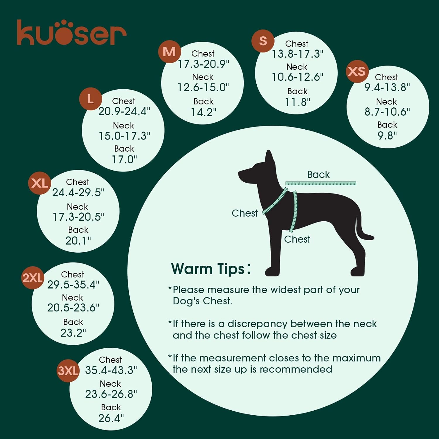 Kuoser Warm Dog Coat, Waterproof Dog Jacket for Extra Large Dogs, Adjustable Durable XXXL Doggie Winter Coat Reversible Puppy Cold Weather Apparel for Large Breed, Brown 3XL