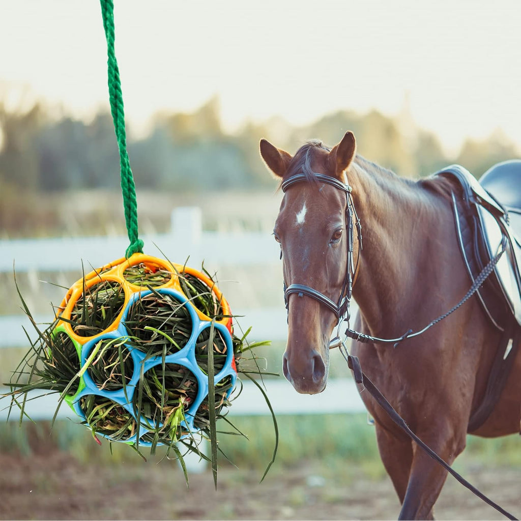 Besimple 2 Pack Horse Treat Ball Hay Feeder Toy, Goat Feeder Ball Hanging Feeding Toy for Horse Goat Sheep Relieve Stress (Colorful)