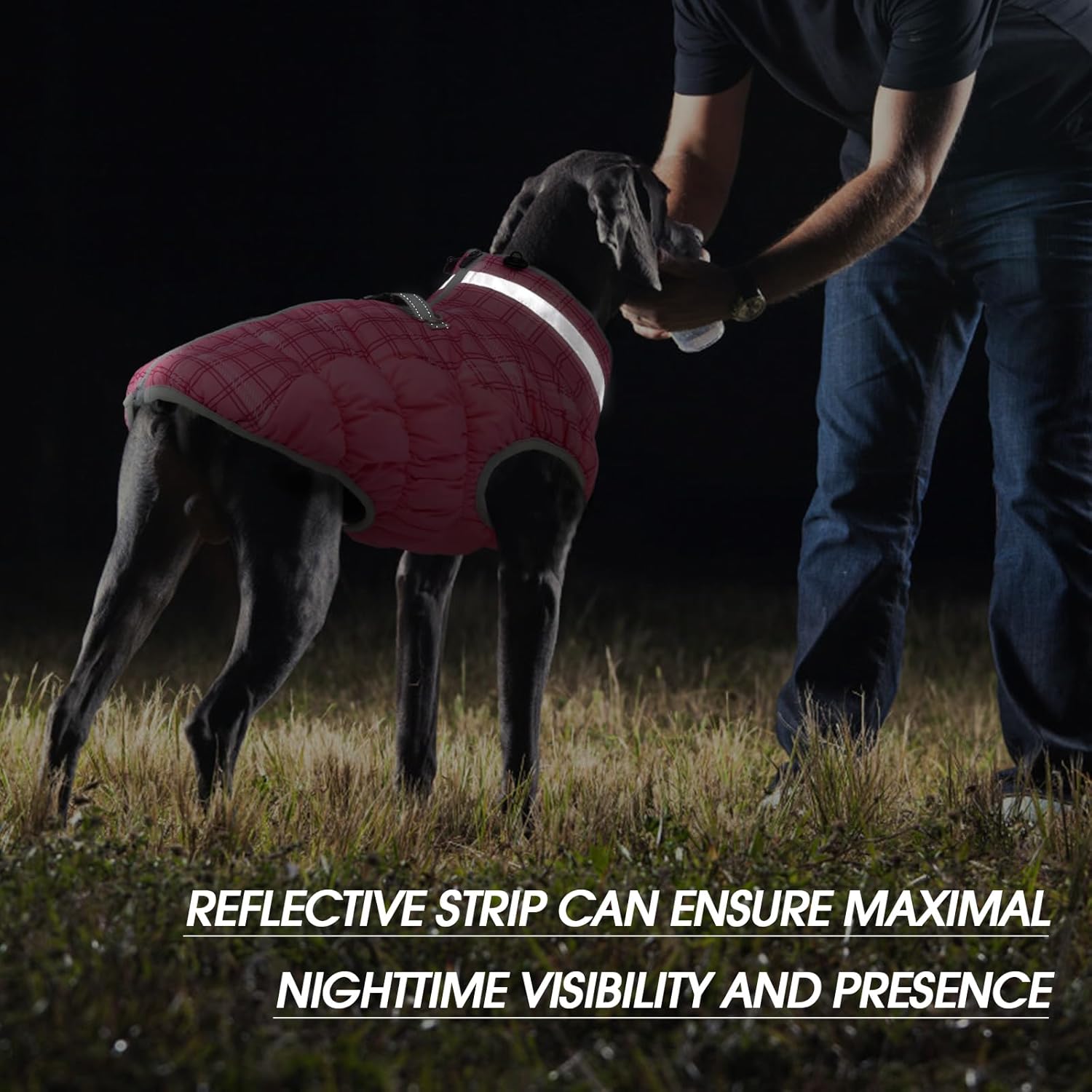 FUAMEY Dog Coat for Large Dogs,Waterproof Dog Winter Jacket with Harness Built in Puppy Cold Weather Coats Reflective Pet Vest with Zipper Warm Fleece Dogs Snowsuit Windproof Rose Plaid L