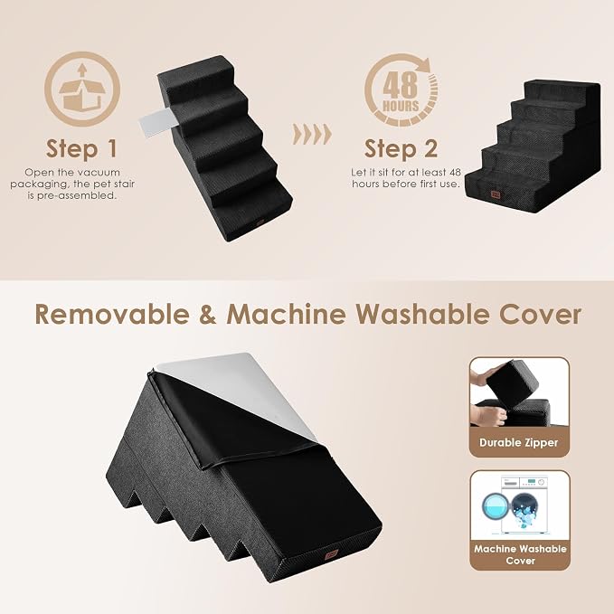 EHEYCIGA Dog Stairs for High Bed 25" H, 5-Step Extra Wide Dog Steps for Bed - Image 7