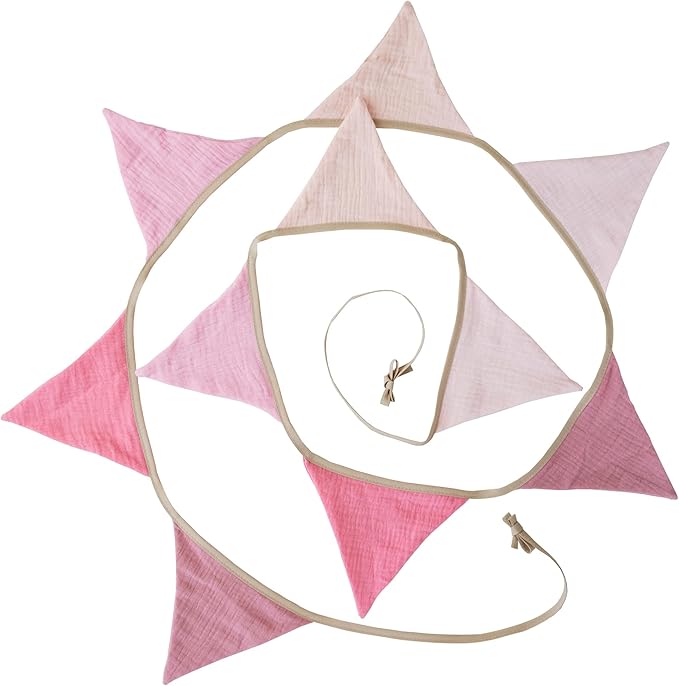 Fabric Bunting Banner, 2 Pack Handmade Neutral String Banner Each 8.5 ft 10 Flags Nursery Wall Hanging Wedding Birthday Home Baby Shower Party Decoration Bunting (Pink)