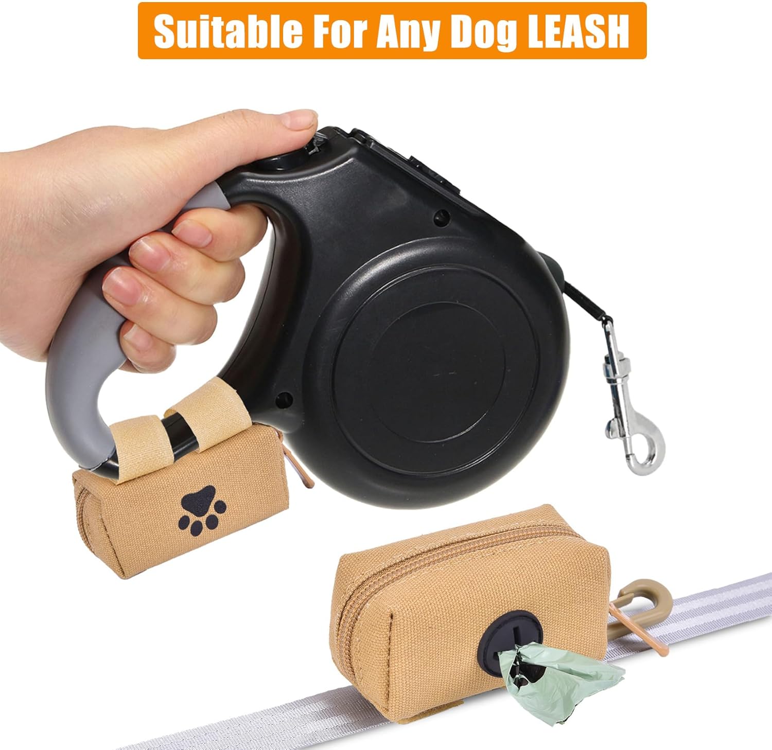Dog Waste Bag Dispenser Pet Poop Bag Dispenser for Leash Accessory dog Poop Bag Holders Fits Dog Leash Include Hand Free Holder, Khaki, No-KaqiXB