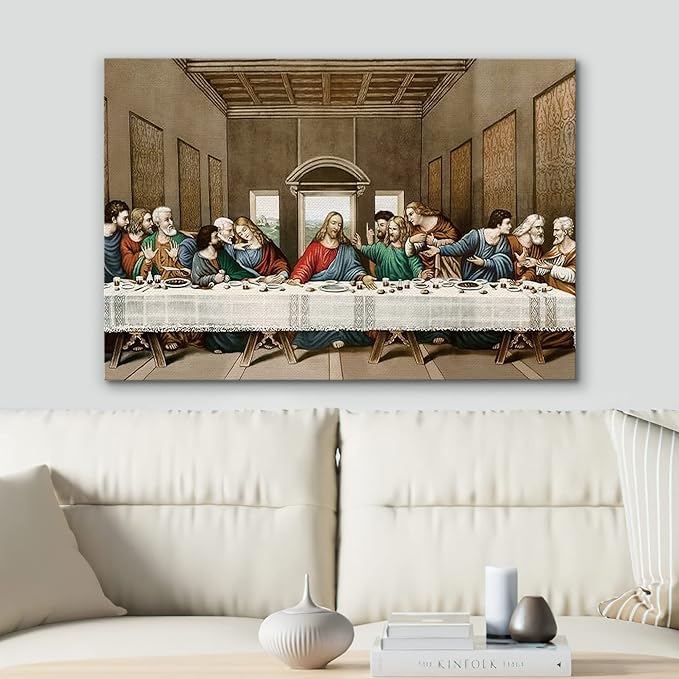 SIGNWIN Framed Canvas Wall Art The Last Supper Painting by Leonardo da Vinci Graffiti & Street Art Famous People Pop Art Modern Urban Multicolor for Living Room, Bedroom, Office - 16x24 inches