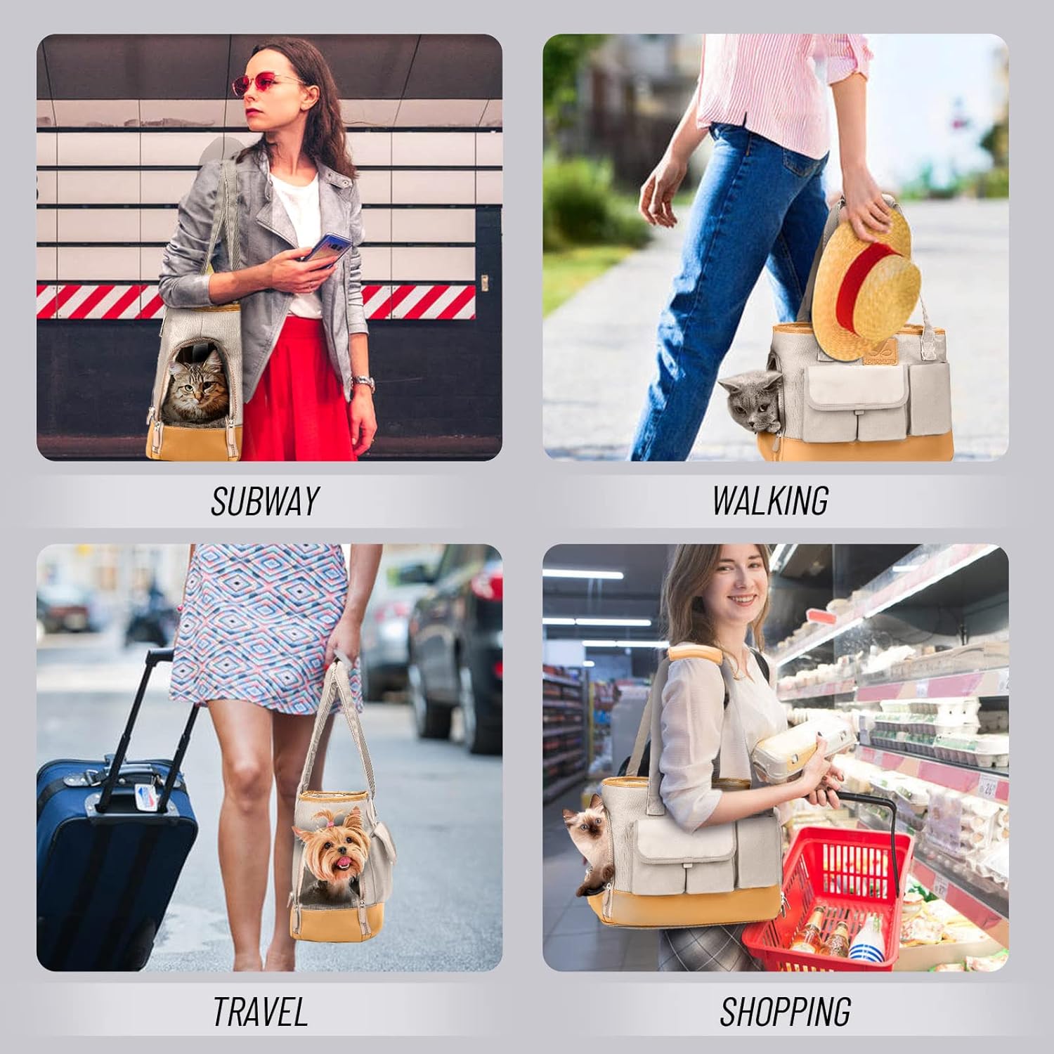 Dog Carrier, Cat Carrier, Pet Carrier, Foldable Waterproof Premium PU Leather Oxford Cloth Dog Purse, Portable Tote Bag Carrier for Small to Medium Cats and Small Dogs