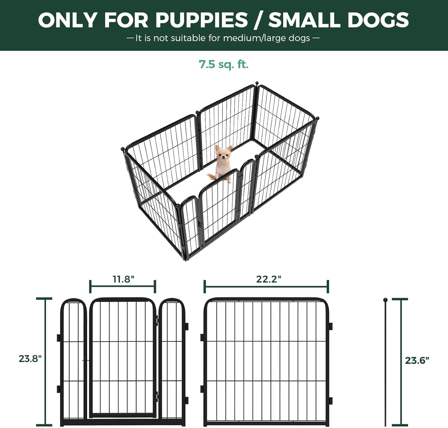 FXW Homeplus Unleashed Indoor Dog Playpen - Stress-Free and Safe Play, Heavy Duty 24 Inch 6 Wire Panels Dog Pen for Puppy and Small Dogs, Black│Patented