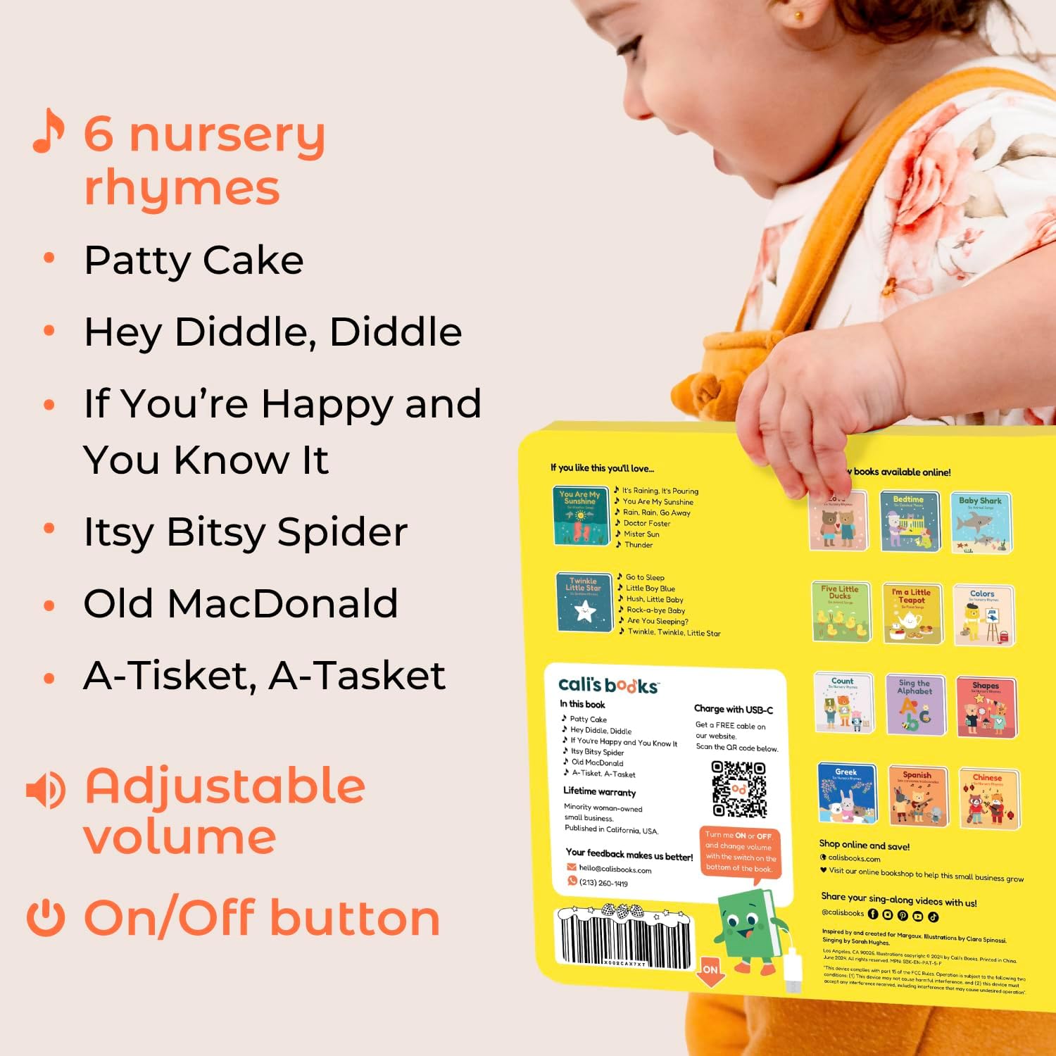 Cali's Books Patty Cake Nursery Rhymes. Interactive Books for 1 Year Old. Sound Book for Toddlers 1-3. Perfect 1 Year Old Girl Gifts - Musical Book for Toddlers - 6 Favorite Songs