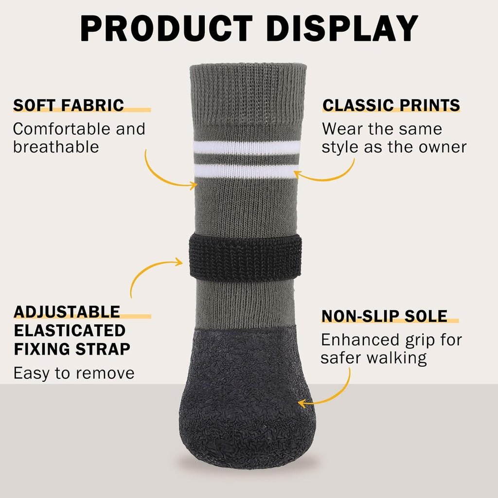 SCENEREAL Anti Slip Dog Boots & Paw Protectors for Hardwood Floor, Extended Dog Socks to Prevent Licking Paws, Waterproof Pet Snow Rain Shoe for Winter Large Senior Dogs, Grey L