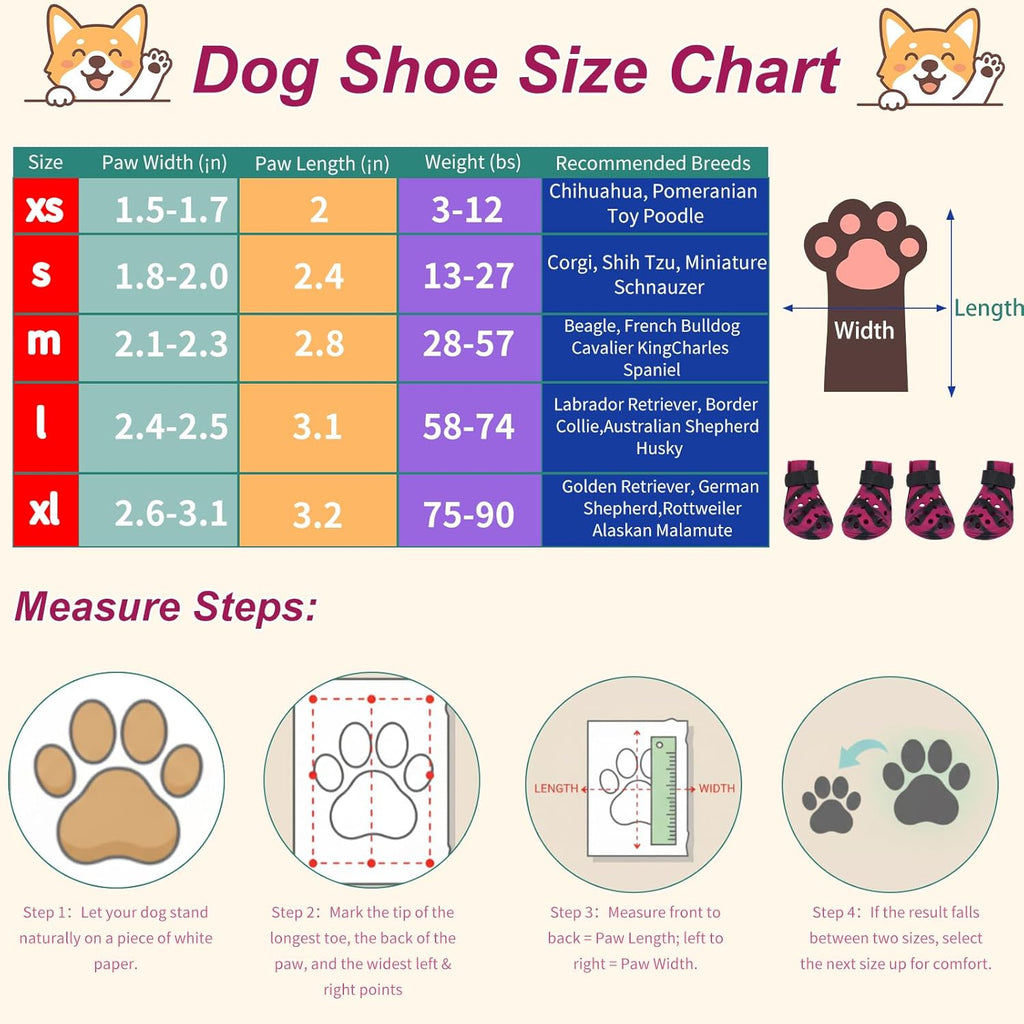 Dog Shoes for Hot Pavement and Snow, Silicone Dog Booties for Small Medium Large Dogs, Waterproof Paw Protectors- Non-Slip, Adjustable Straps, Dog Boots for Beach/Rain/Hiking (Black Pink, L)