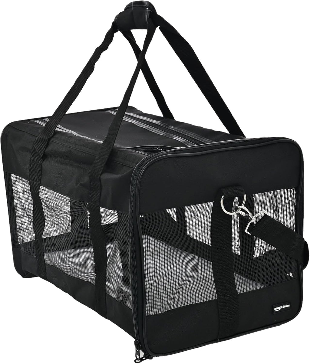 Amazon Basics Soft-Sided Mesh Pet Travel Carrier for Dog, Cat, up to 22 pounds, 19.7" L x 12" W x 12" H, Black
