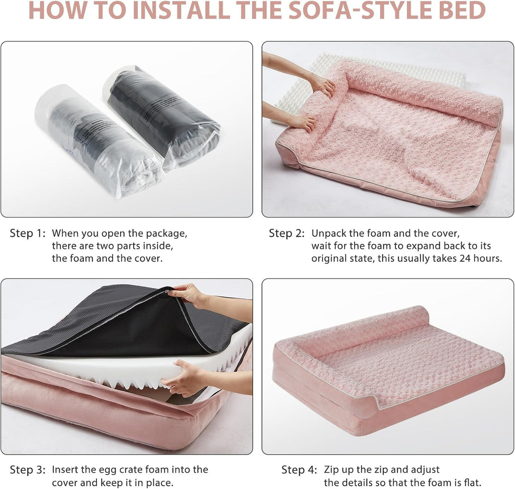 BFPETHOME Orthopedic Dog Beds for Large Dogs-Waterproof Sofa Dog Bed with Removable Washable Cover, Large Pet Bed with Waterproof Lining and Nonskid Bottom, Pet Bed for Dogs