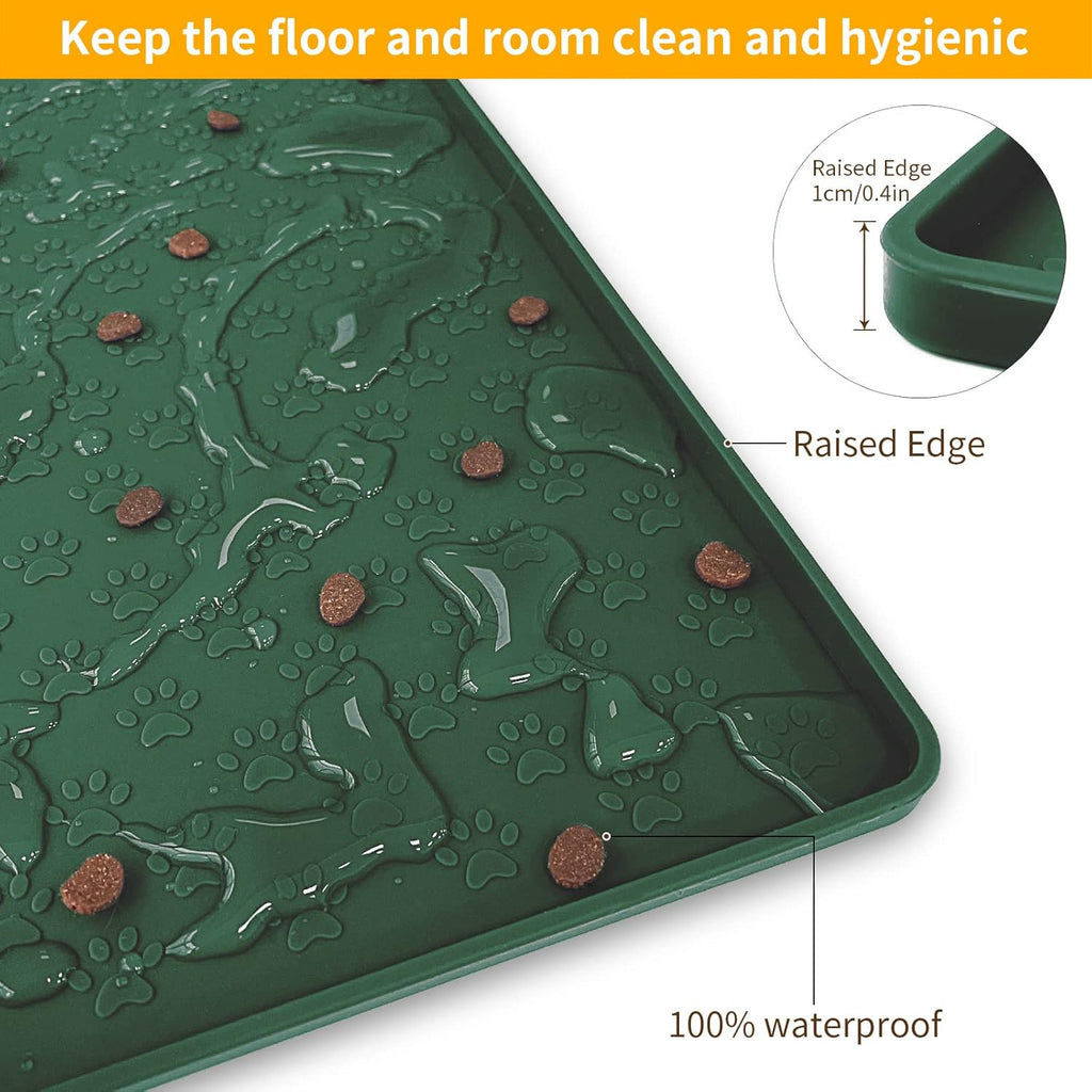 Ptlom Pet Placemat for Dog and Cat, Waterproof Silicone Pet Feeding Bowl Mats for Food and Water, Small Medium Large Dogs Mat Prevent Residues from Spilling to Floor, Hunter Green, 31.5" 23.6"