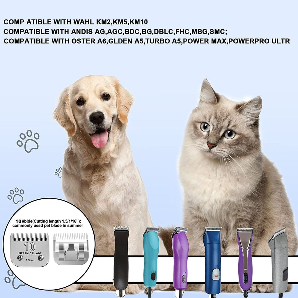 10 Blade Dog Grooming Clipper Blades Compatible with Andis Dog Clippers,Detachable Stainless Steel Blade,Size 10, 1/16-Inch Cut Length