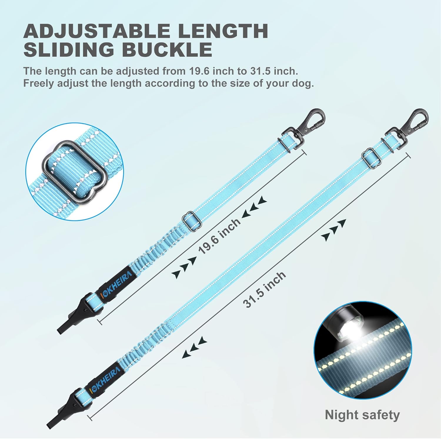 Dog Seat Belt 3-in-1 Car Harness for Dogs Adjustable Safety Seatbelt for Car Nylon Reflective Bungee Fabric Dog Car Harness with Clip Hook Latch & Buckle, Swivel Zinc Alloy Carabiner (Light Blue)