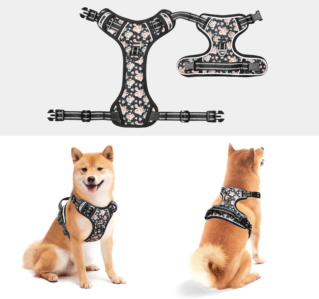 Timos No Pull Dog Harness,NO Need Go Over Dogs Head 3 Snap Buckles Reflective Oxford No Choke Harness with Front&Back 2 Metal Leash Clips Soft Padded for Small Medium Large Dogs,X-Large (Pack of 1)