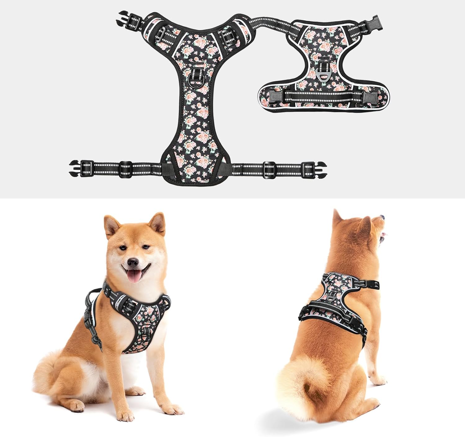 Timos No Pull Dog Harness,NO Need Go Over Dogs Head 3 Snap Buckles Reflective Oxford No Choke Harness with Front&Back 2 Metal Leash Clips Soft Padded for Small Medium Large Dogs,X-Large (Pack of 1)