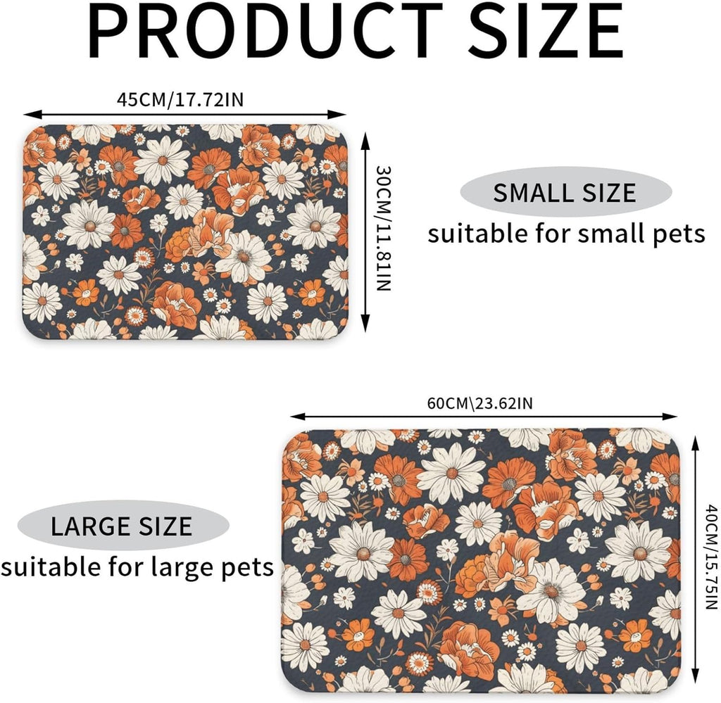 Watercolor Daisy Dog Food Mat Absorbent Bowl Mats No Stains Quick Dry Waterproof Pet Cat Placemats for Food and Water, 30x45cm