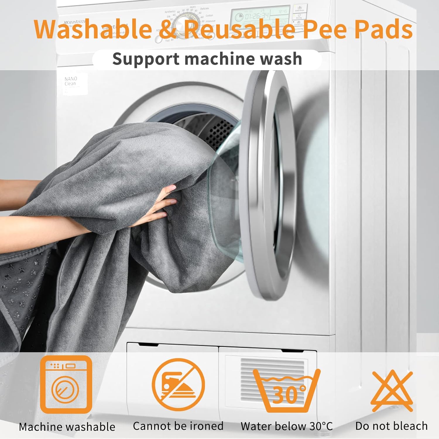 LOOBANI 2 Packs Extra Large Reusable Dog Mat for Floor, Non-Slip Washable Pee Pads for Dogs, Fast Absorbent Pet Whelping Pads, Puppy Playpen Mat for Incontinence, Housebreak, Crate, 72x72in,Gray