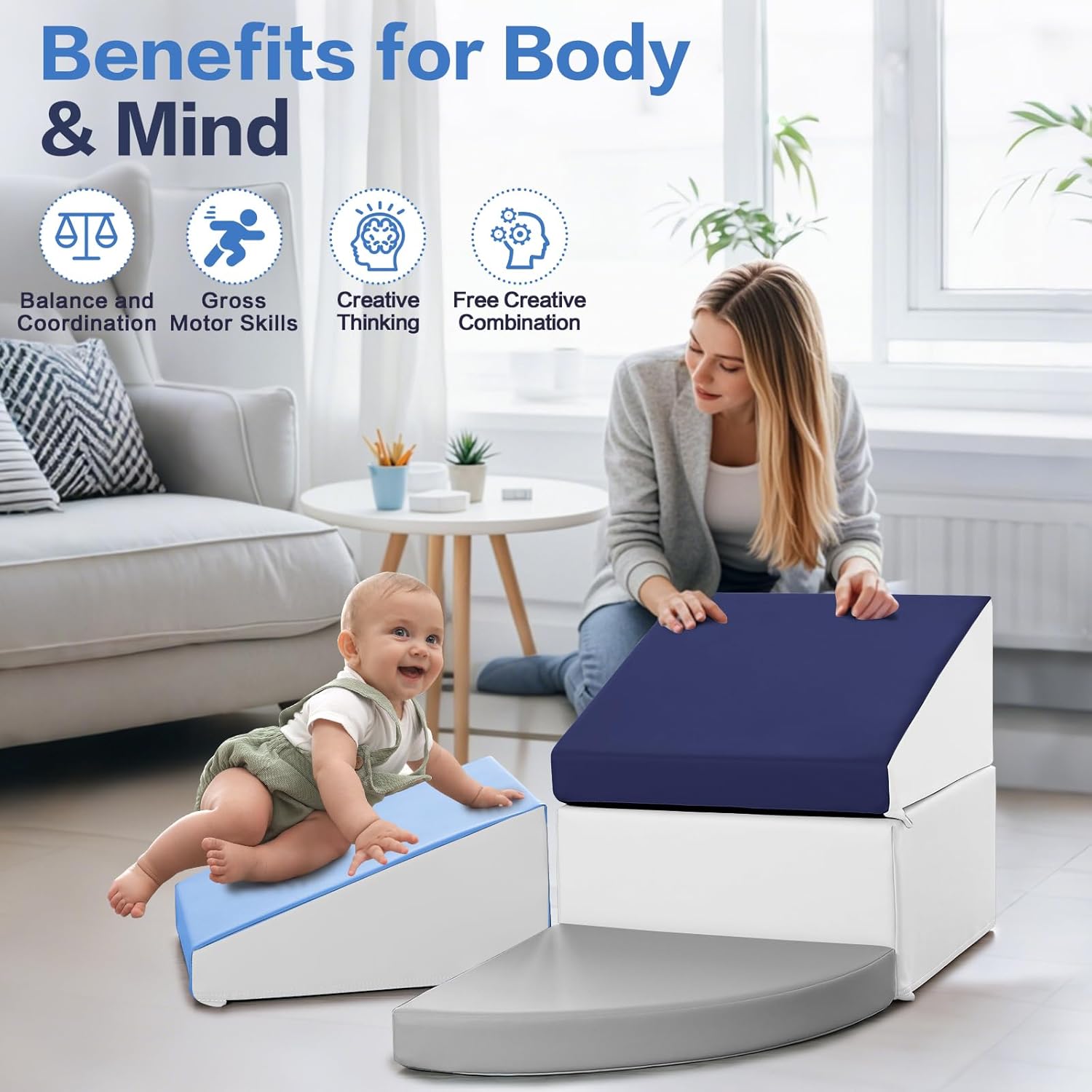 Sumbababy Climbing Foam Blocks for Toddlers: PU Leather Foam Blocks for Kids Active Play - Toddler Climbing Toys Indoor - Durable Playground Gym Preschool Toddler Toys for Boys and Girls