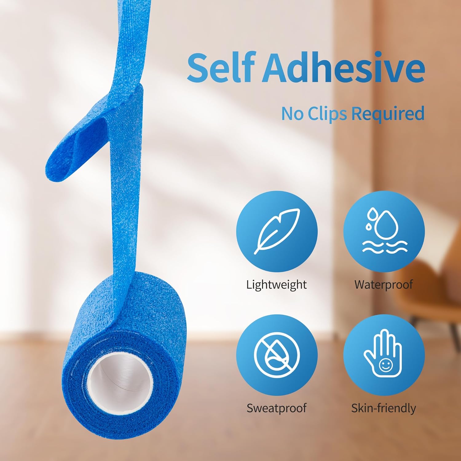 PHYTOP Adhesive Bandage Wrap 12 Pack Vet Wrap 4 inches x 5 Yards, Self Adhesive Cohesive Bandage Tape for Wrist & Ankle Protection (Blue)