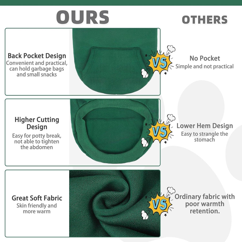 KOOLTAIL Basic Dog Hoodie - Soft & Warm Dog Sweater with Leash Hole and Pocket, Winter Coat, Cold Weather Clothes, Small to Large, Deep Green