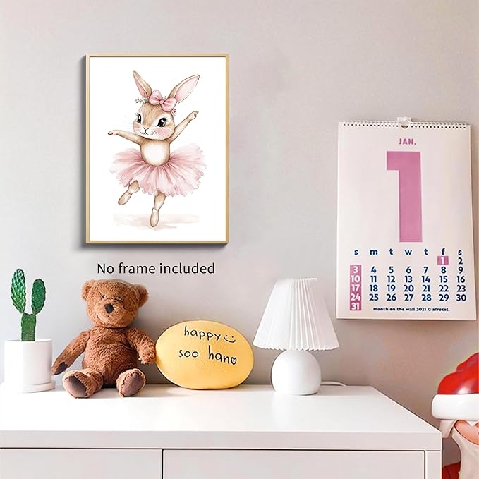 Kusag Baby Girl Nursery Posters Wall Decor, Easter Nursery Canvas Wall Art Paintings Set of 3, Cute Animal Pink Bunny Prints Pictures for Boys and Girls Room, Bedroom, Home Decor 12x16 In Unframed