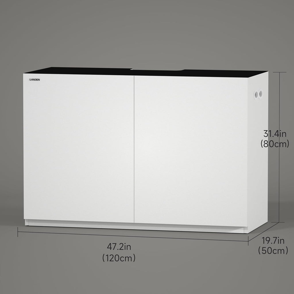 LANDEN Aquarium Wooden Stand and Cabinet for up to 72.2 Gal Tank, Fish Reptile Sea Salt WaterTank Stand, Nano Foam Leveling Mat Included, W47.2xD19.7xH31.5 in, Wooden Matte White Painted(Stand Only)