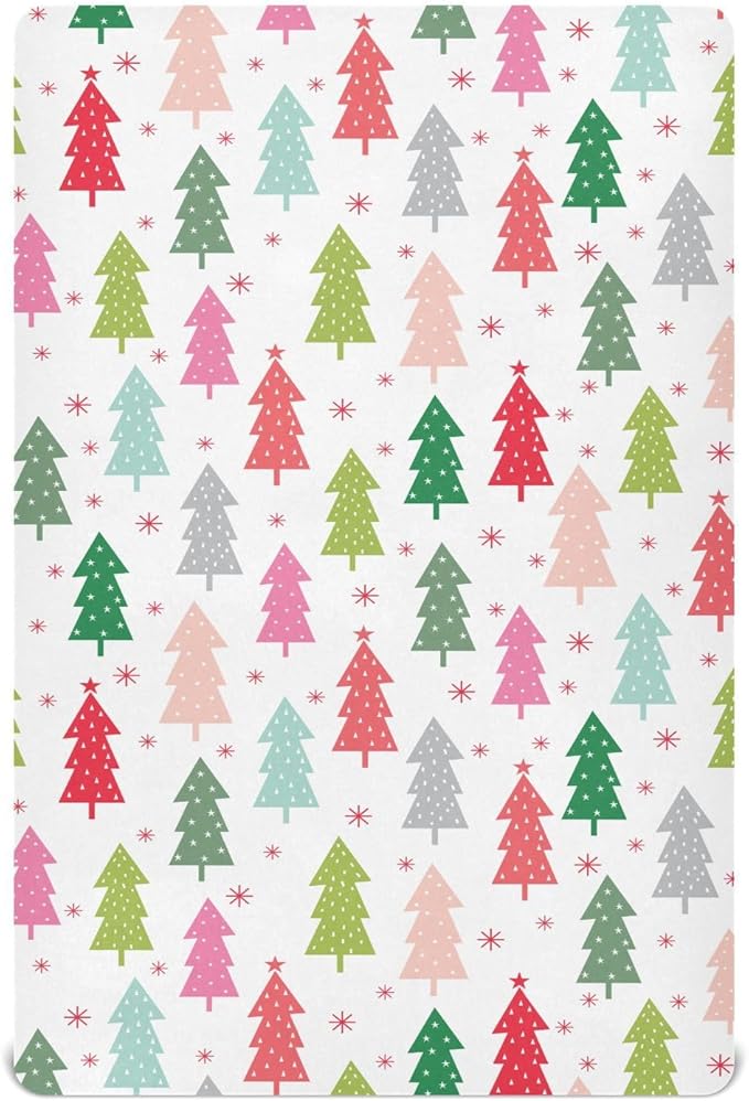 Colorful Christmas Tree Crib Sheets Soft Breathable Fitted Baby Crib Sheets Mattress Cover for Girl Boys, 52" x 28" x 9"