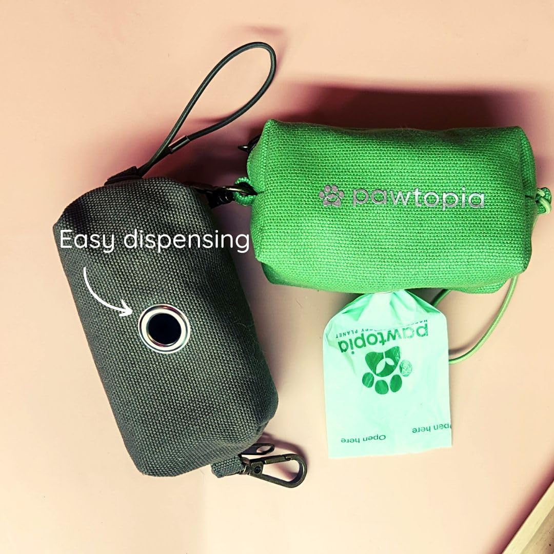 Pawtria Bundle Product of 120 Pet Waste Bags and 1 Canvas Dispenser (Pink), Vegetable Starches, Eco-friendly Dog Waste Bags, Leak proof, Easy to Open, Give Back, Fabric poop bag holder…