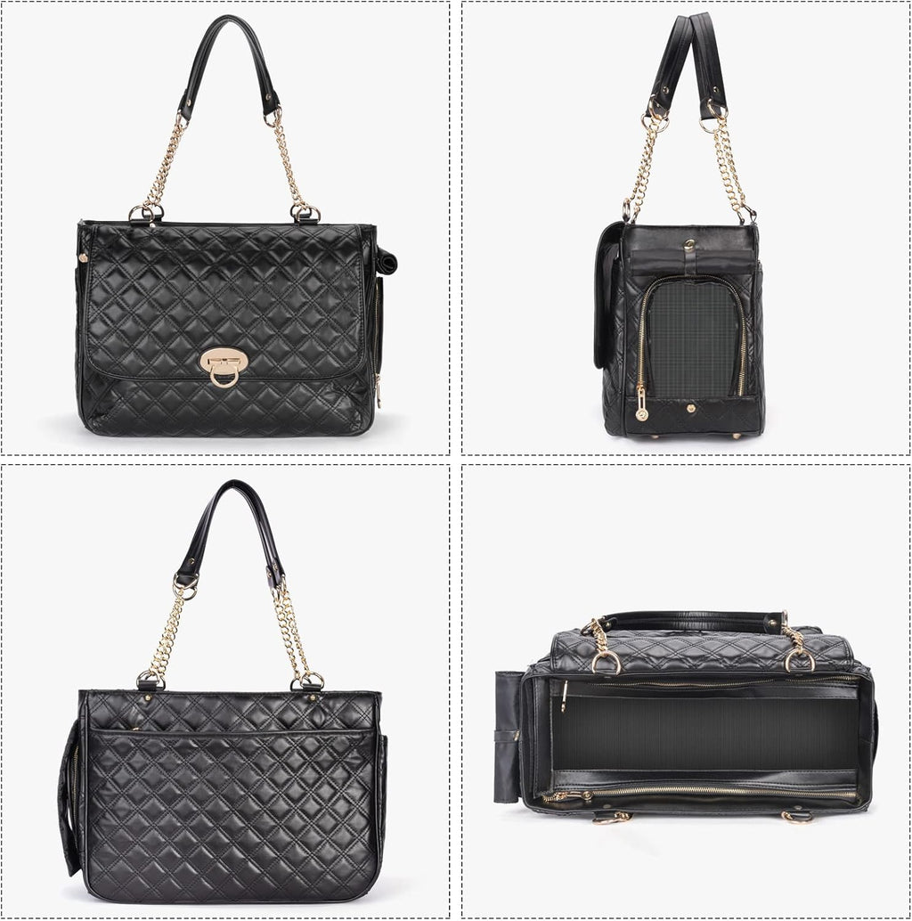 Fashion Pet Carrier Dogs Cat Small Animals Purse Bag, Leather Pet Carriers Dog Puppy Kitten Tote Travel Handbag TSA Airline-Approved