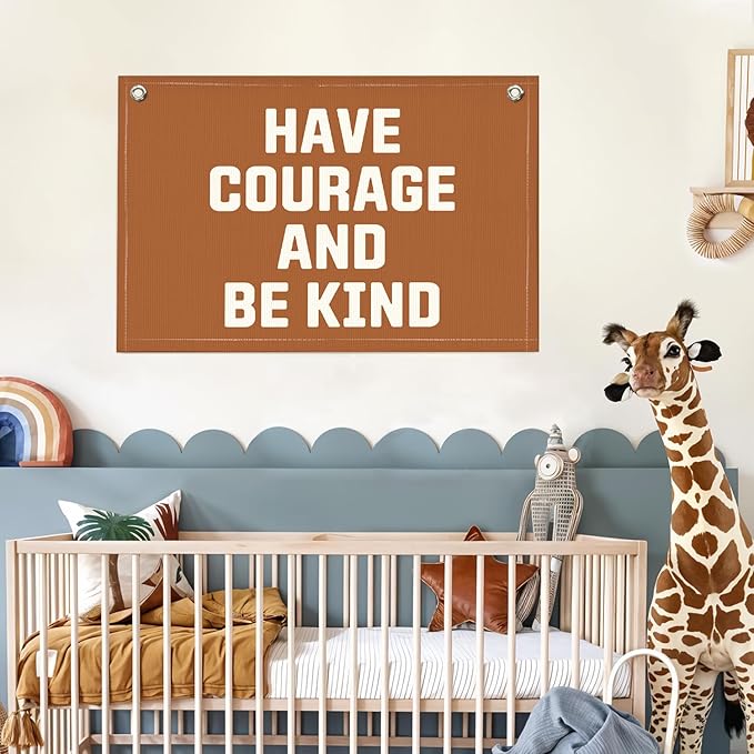 Lacama Boy Nursery Decor, Boys Room Playroom Decor, Have Courage and Be Kind Linen Banner Wall Hanging Banner Flag Decor for Nursery Toddler Room, Boys Kids Rooms Decor 20x30 Inch