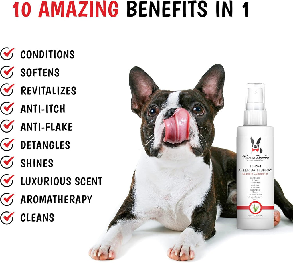 Warren London 10-in-1 Dog Spray & Rake Brush Combo | Detangles, Softens & Reduces Shedding | 16oz After Bath Spray + Dematting Rake | $40 Value – Now $29.99