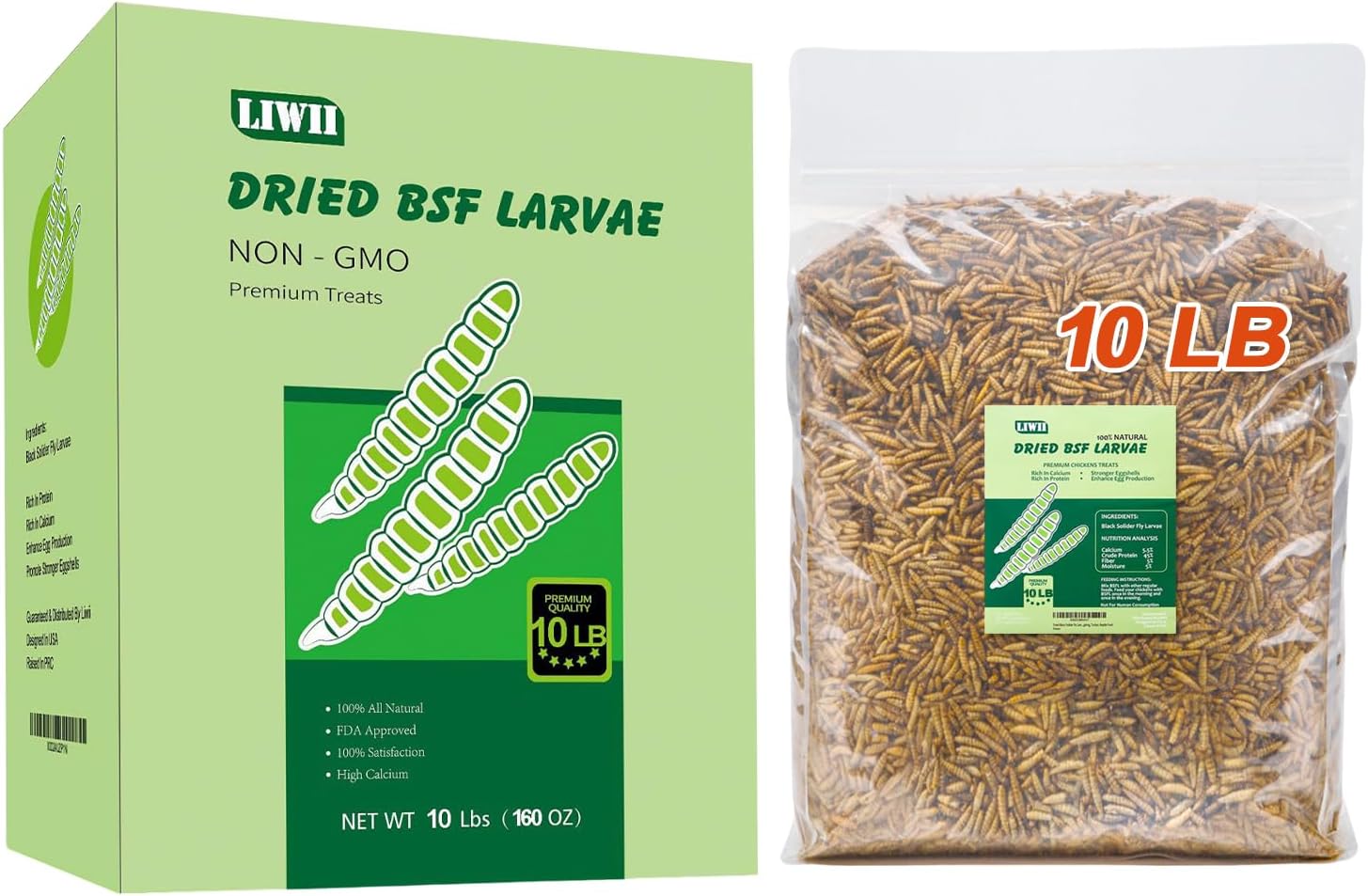 10LB Dried Black Soldier Fly Larvae, 86X Calcium Than Dried Mealworms, High Protein Non-GMO Organic Chicken Feed