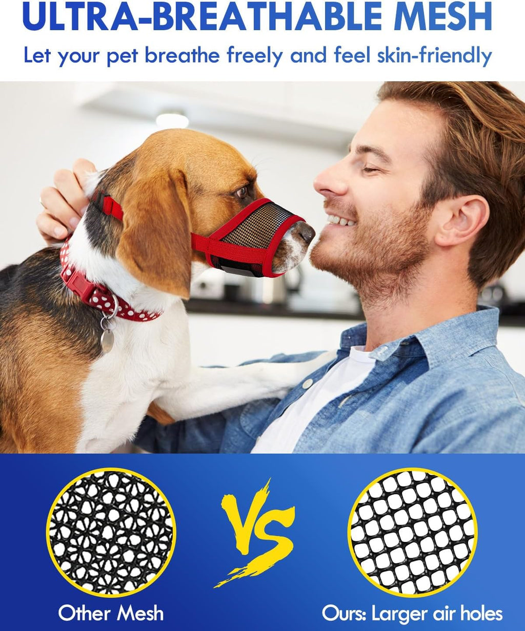 Dog Muzzle, Soft Air Mesh Muzzle for Small Medium Large Dogs Anti Biting Barking Chewing, Breathable Drinkable Adjustable Loop Pets Muzzle for German Shepherd Husky Labrador Retriever (Red,L)