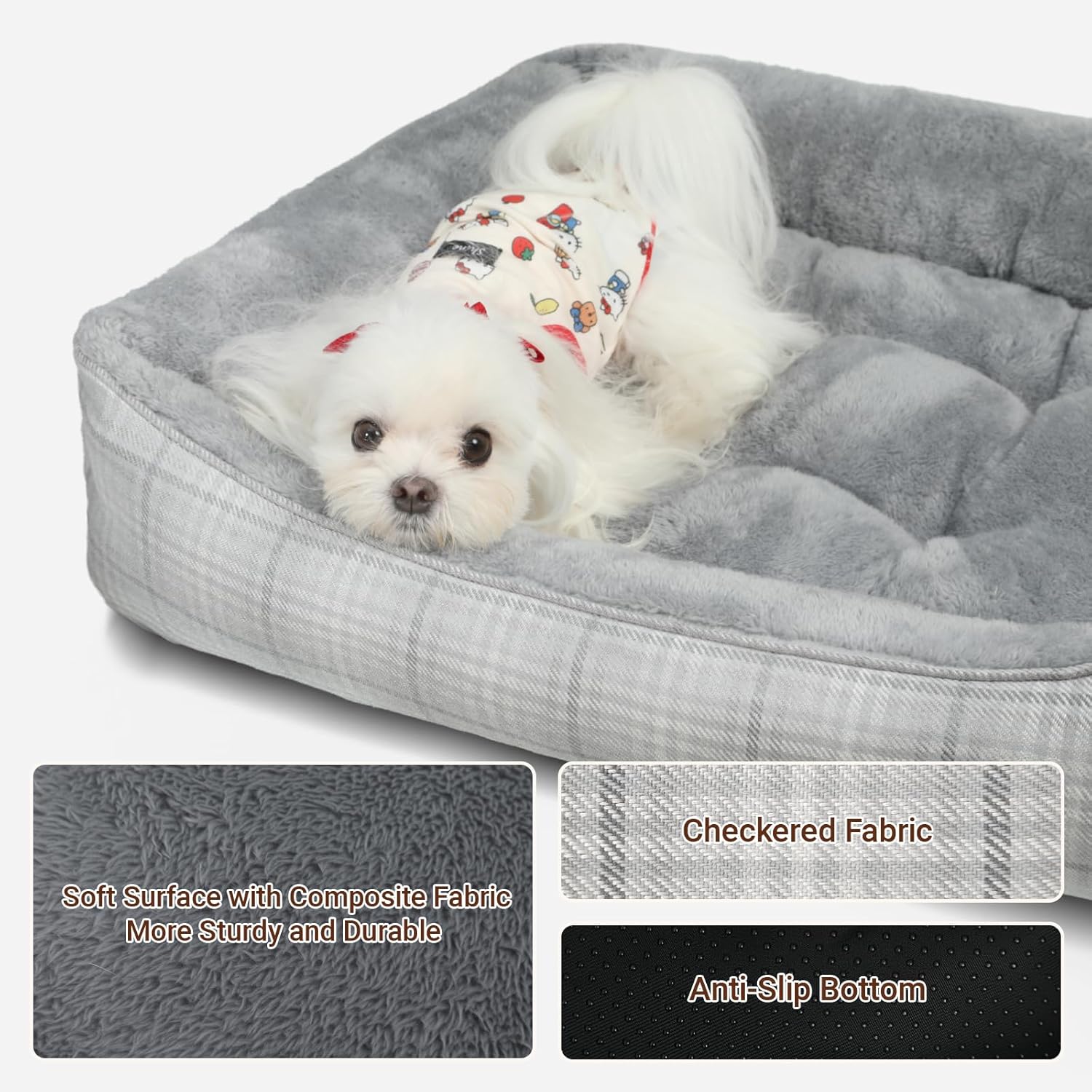 MIHIKK Rectangle Dog Beds for Small Dogs & Cats, Orthopedic Sleeping Pet Bed for Couch with Durable Puppy Cuddler and Anti-Slip Bottom Machine Washable 20 * 18 Inch (Gray)