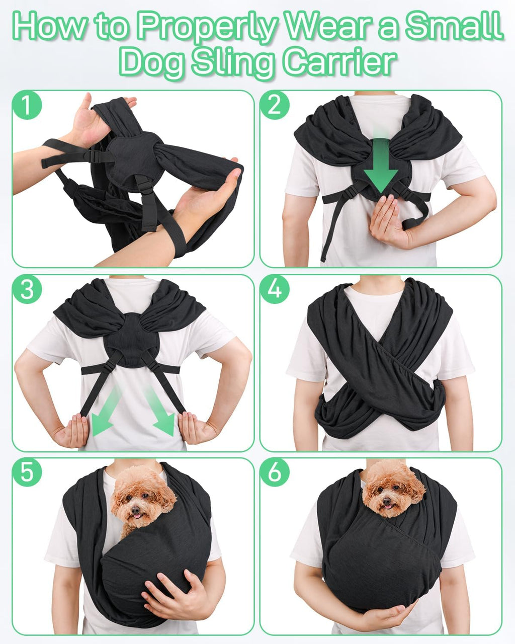 Dog Sling Swaddle Carrier Small Dog Cat Front Facing Carrier for Chest, Hands Free Puppy Carrying Sling Hold for Small Pet up to 13lbs, Adjustable Size, Reducing Back Stress (Black)