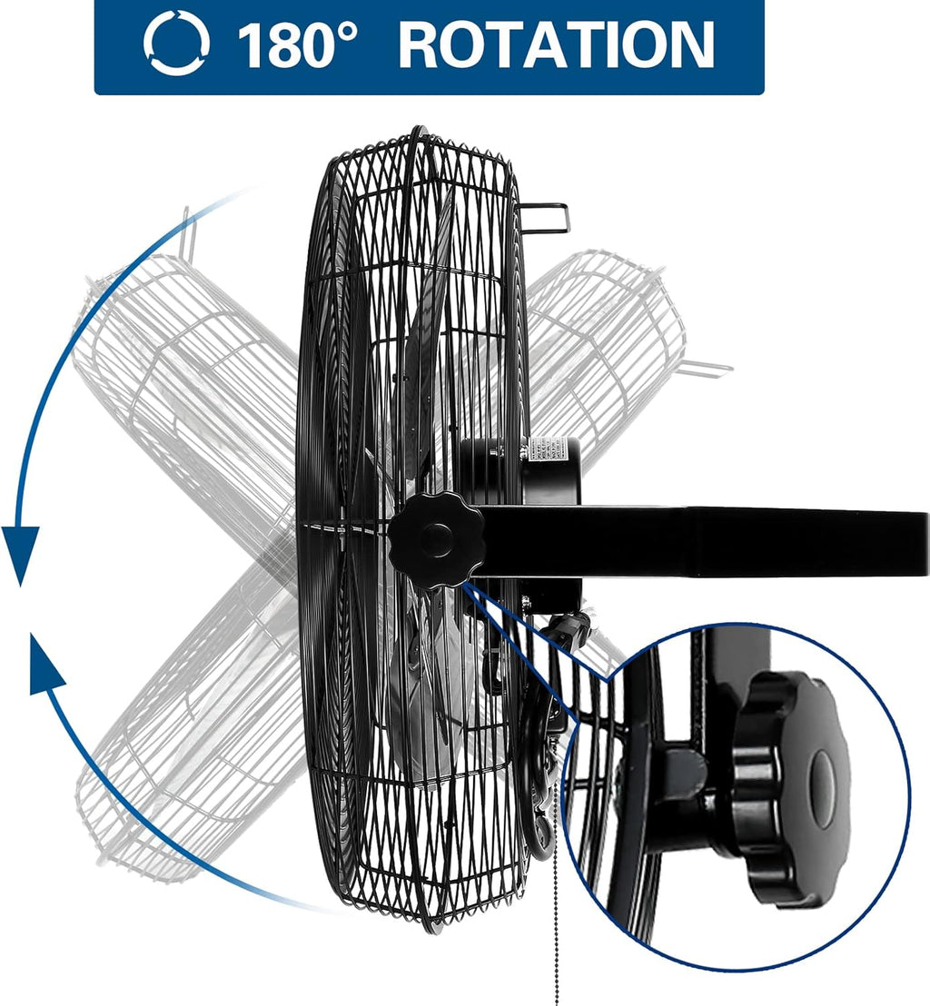 BILT HARD 4600 CFM 20 in. Industrial Wall Mount Fan, 3-Speeds High Velocity Wall Fan with Sealed Motor, Heavy Duty Metal Barn Fans for Garage, Commercial, Greenhouse, Warehouse & Shop Use