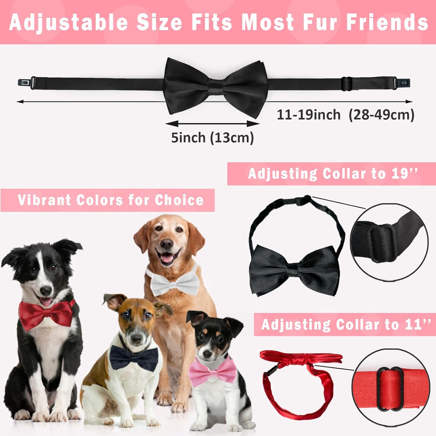KOOLMOX Dog Bow Tie White, Formal Dog Bowtie with Adjustable Dog Collar for Medium and Large Dogs Cats Pets Wedding Christmas Birthday Party Holiday Homecoming Costumes, 1 Piece White