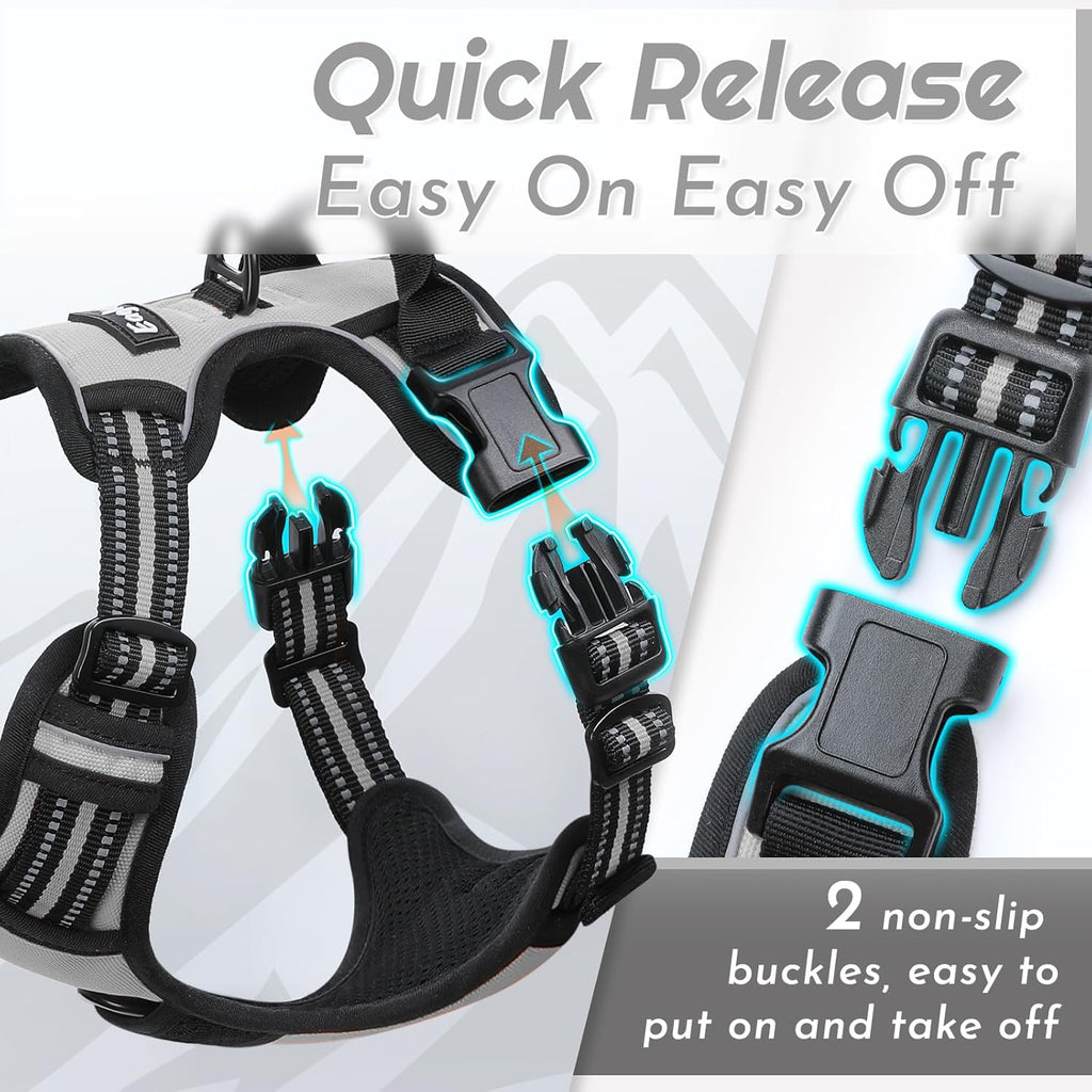 Eagloo Dog Harness Medium Sized Dog, No Pull Service Vest with Reflective Strips and Control Handle, Adjustable and Comfortable for Easy Walking, No Choke Pet Harness with 2 Metal Rings, Grey, M
