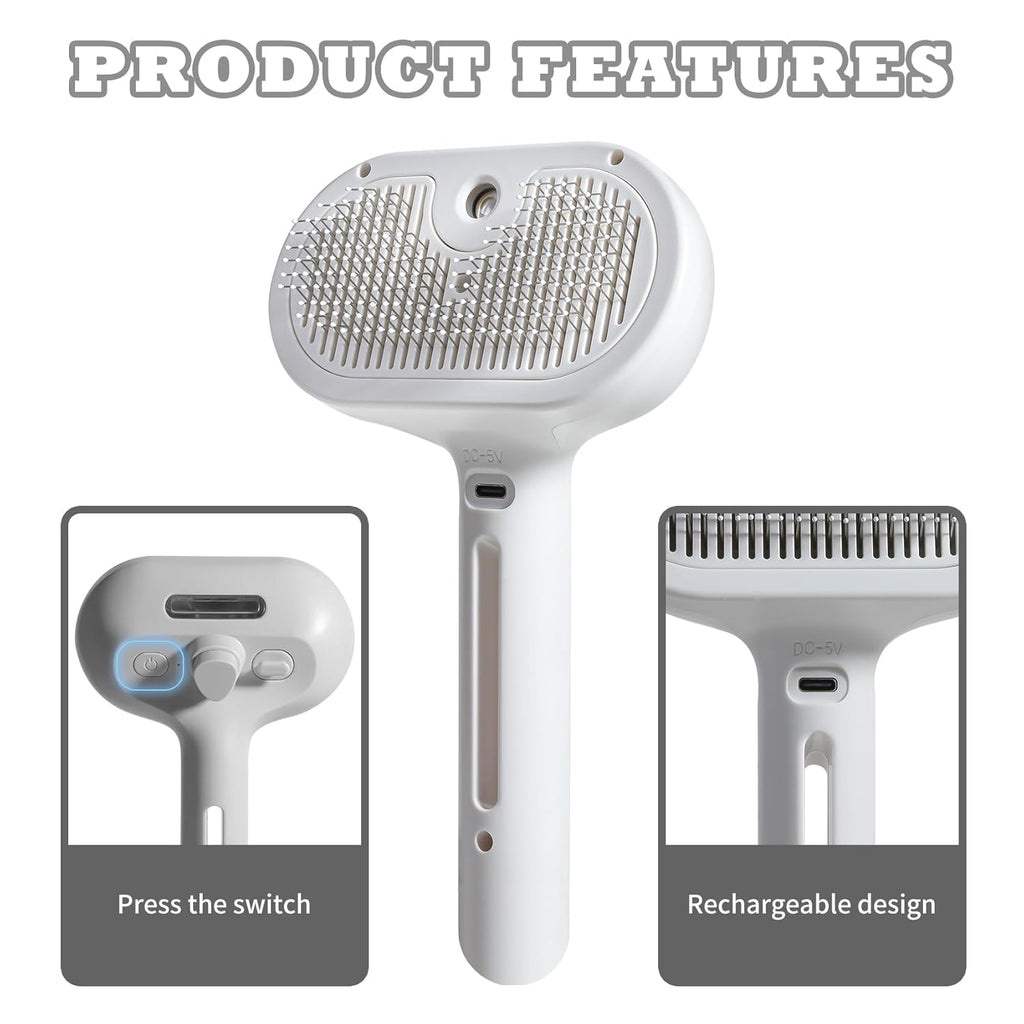 3-in-1 Steam Brush for Cats & Dogs – Hair Removal Comb with One-Click Release & Water Spray – Grooming Brush for Shedding, Long/Short Hair