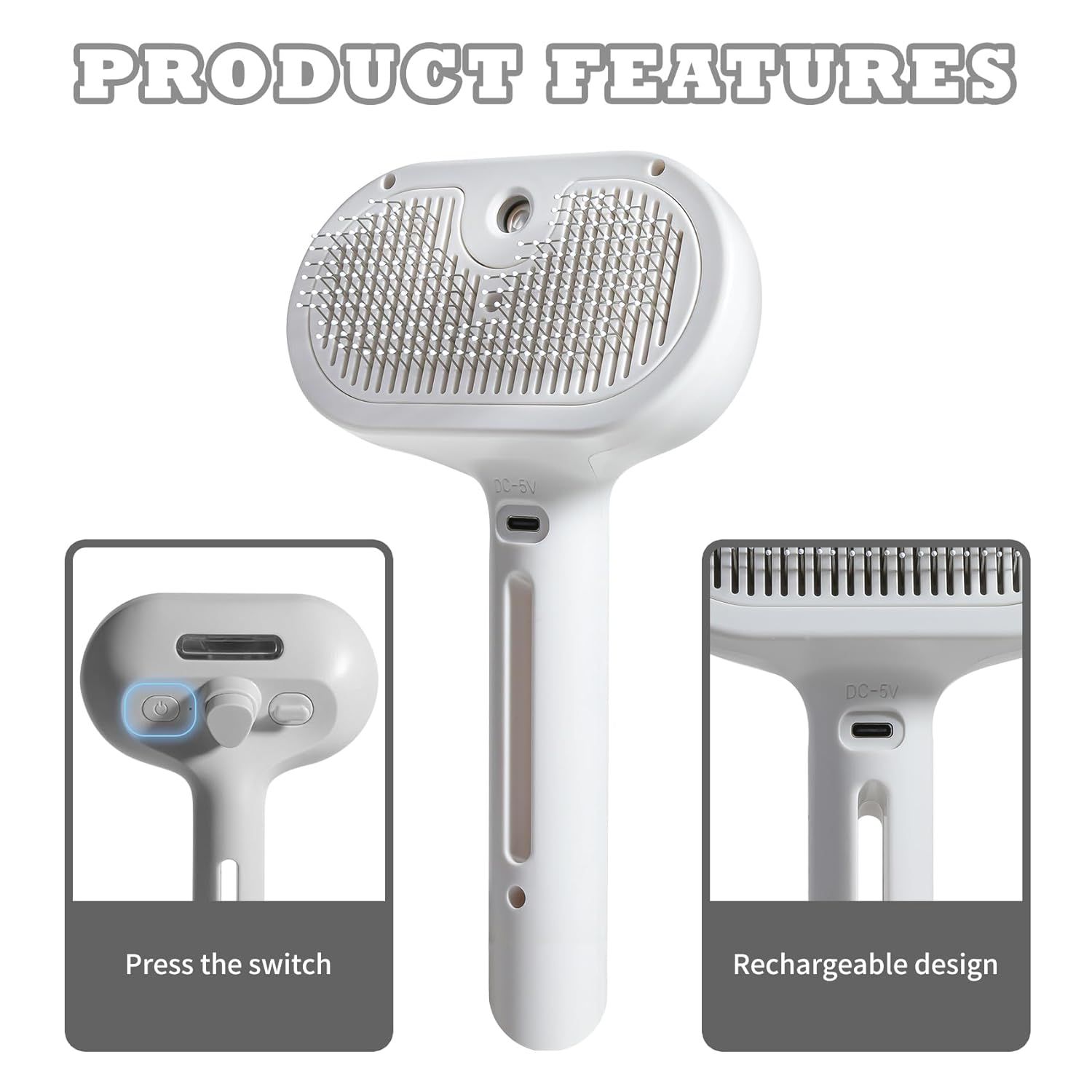 3-in-1 Steam Brush for Cats & Dogs – Hair Removal Comb with One-Click Release & Water Spray – Grooming Brush for Shedding, Long/Short Hair