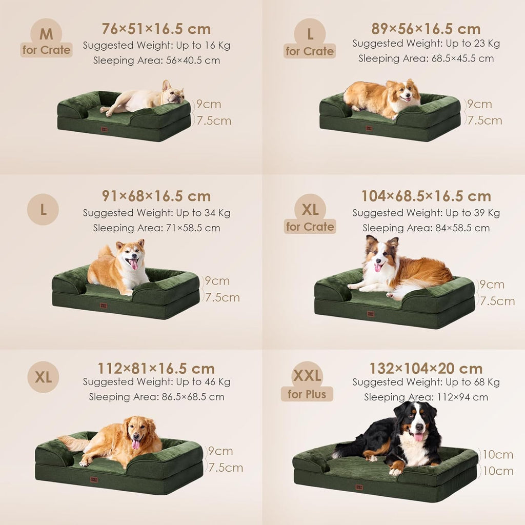 EHEYCIGA Orthopedic Dog Bed for Medium Dogs, Waterproof Memory Foam Medium Dog Beds with Sides, Non-Slip Bottom and Egg-Crate Foam Pet Couch Bed with Washable Removable Cover, Dark Green