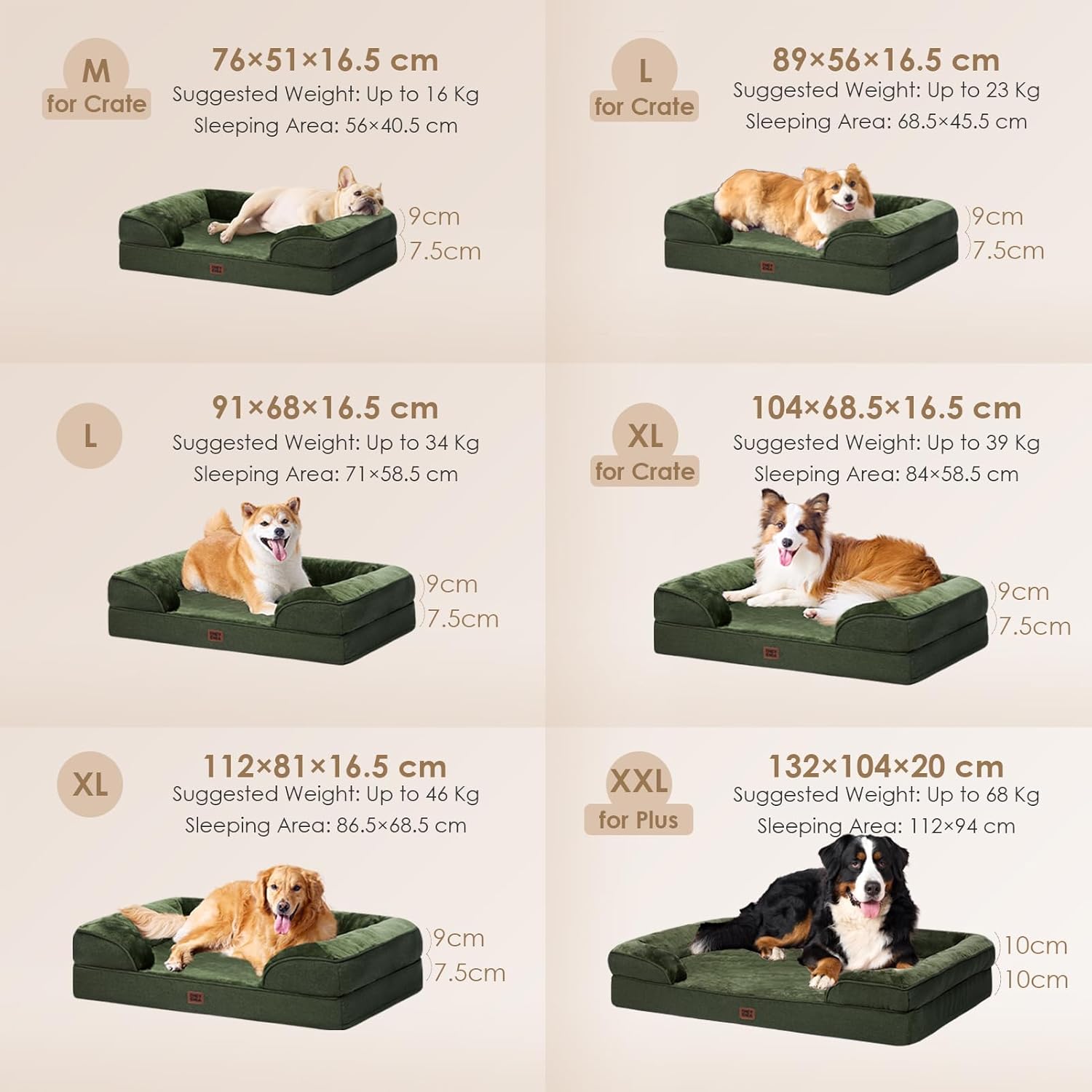 EHEYCIGA Orthopedic Dog Bed for Medium Dogs, Waterproof Memory Foam Medium Dog Beds with Sides, Non-Slip Bottom and Egg-Crate Foam Pet Couch Bed with Washable Removable Cover, Dark Green