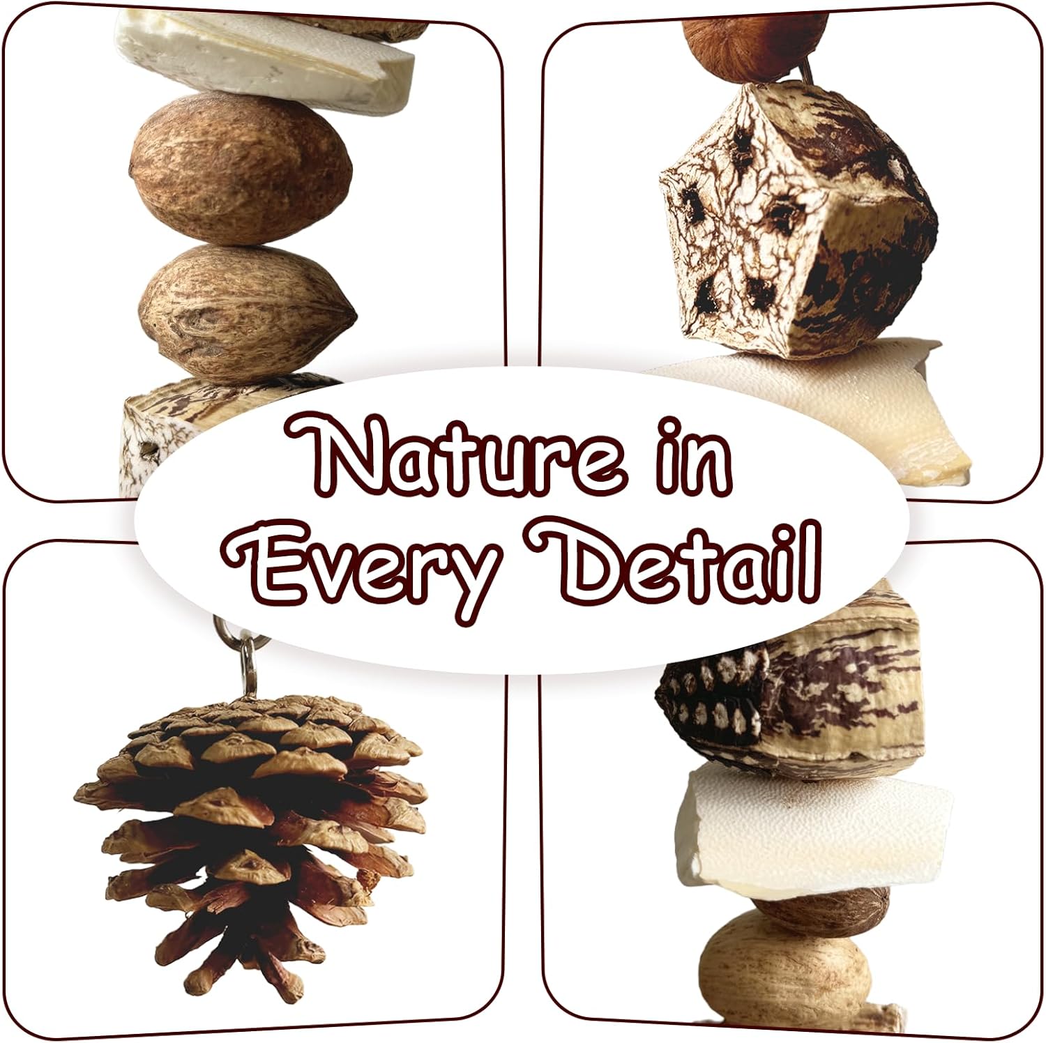 Nut Perch Stand with Interchangeable Materials – Natural, Safe Bird Playset for Beak Exercise & Mental Stimulation