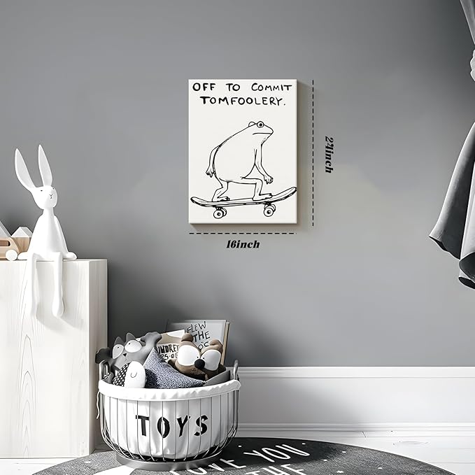Dytial Funny Frog Wall Art，Funky Skateboard Frog Prints for Wall Decor，Cool Posters，Unique Paintings for Kids Room，Minimalist Funny Animal Artwork - Teen Boy Walls 16x24 Inch