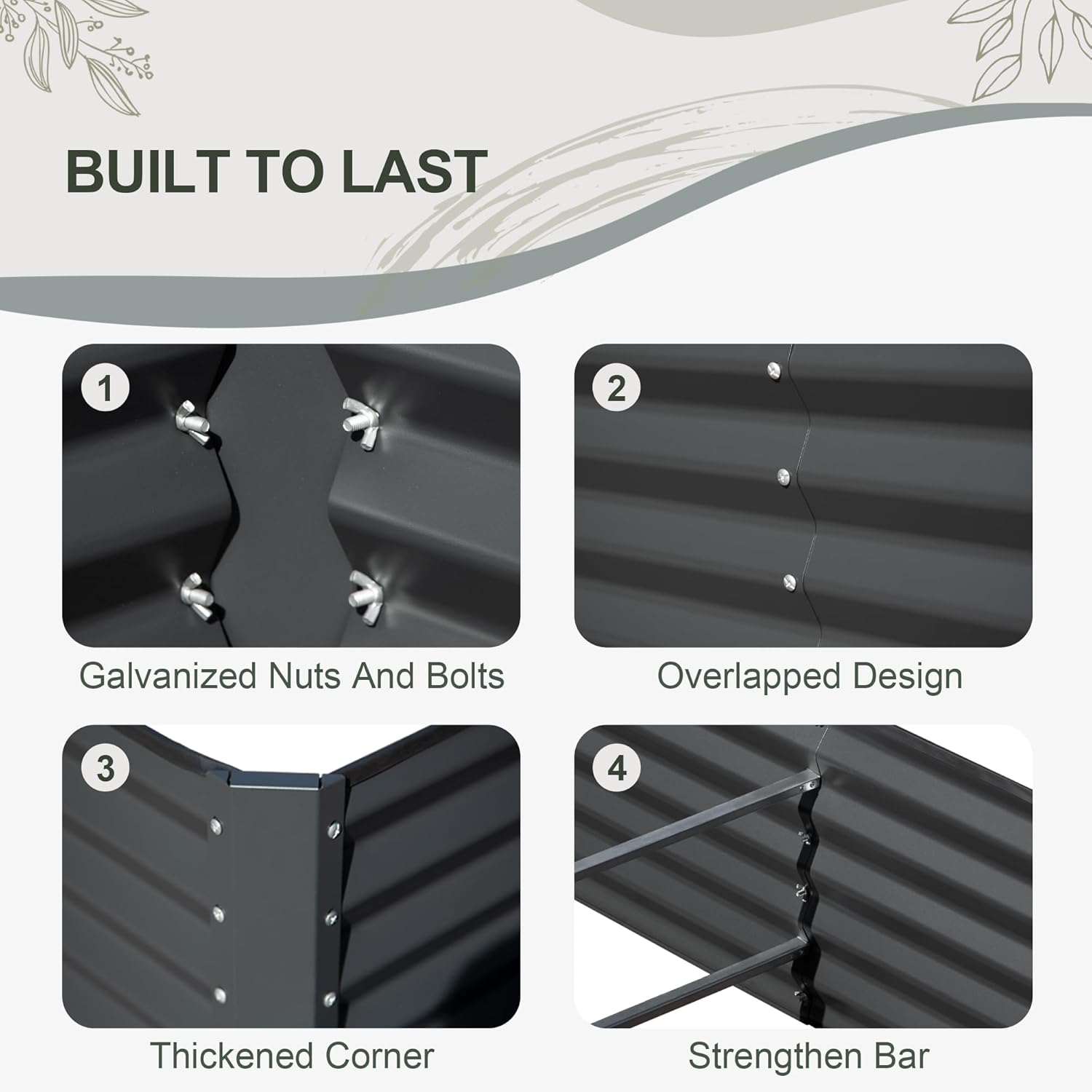 Domi Galvanized Raised Garden Bed, 8x4x1Ft Thickening Metal Planter Box for Vegetables Bottomless for Backyard Outdoor, 1" Deep w/ 228 Gallon Capacity - Dark Gray