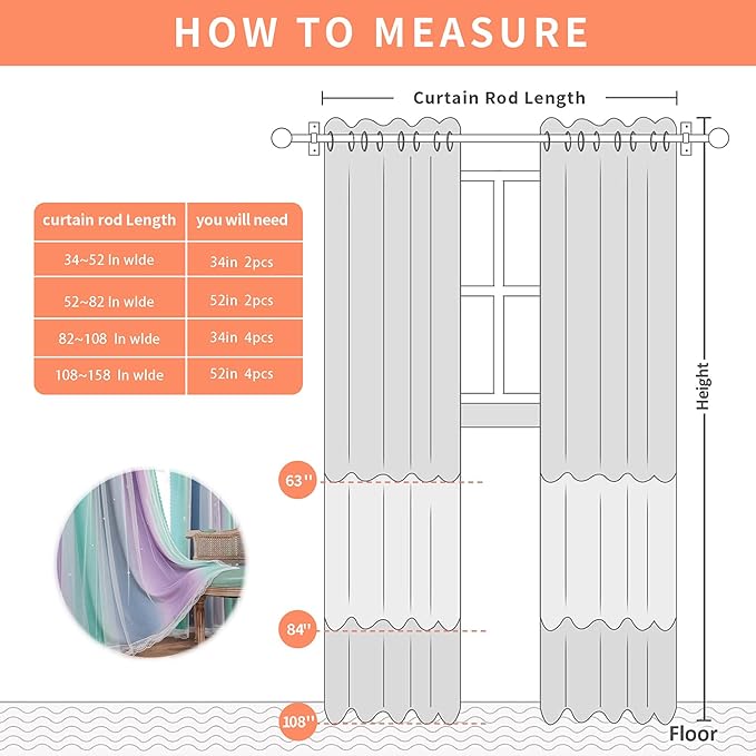 XiDi Purple Grey Green Curtains for Girls Bedroom 2 Panels Set, Rainbow Blackout Curtains for Kids Room Decor, Unicorn Wall Decals Grommet Drapes for Nursery Room 63 Inches Long 52 Inches Wide