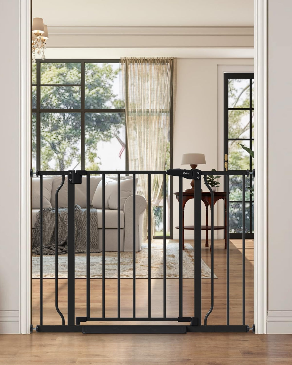 29"-40" Baby Gate for Stairs, Auto Close Stroller Friendly Dog Gate Indoor for Doorways, Pressure Mounted Baby Gate, Easy Walk Through Gate for Children & Pets, Black
