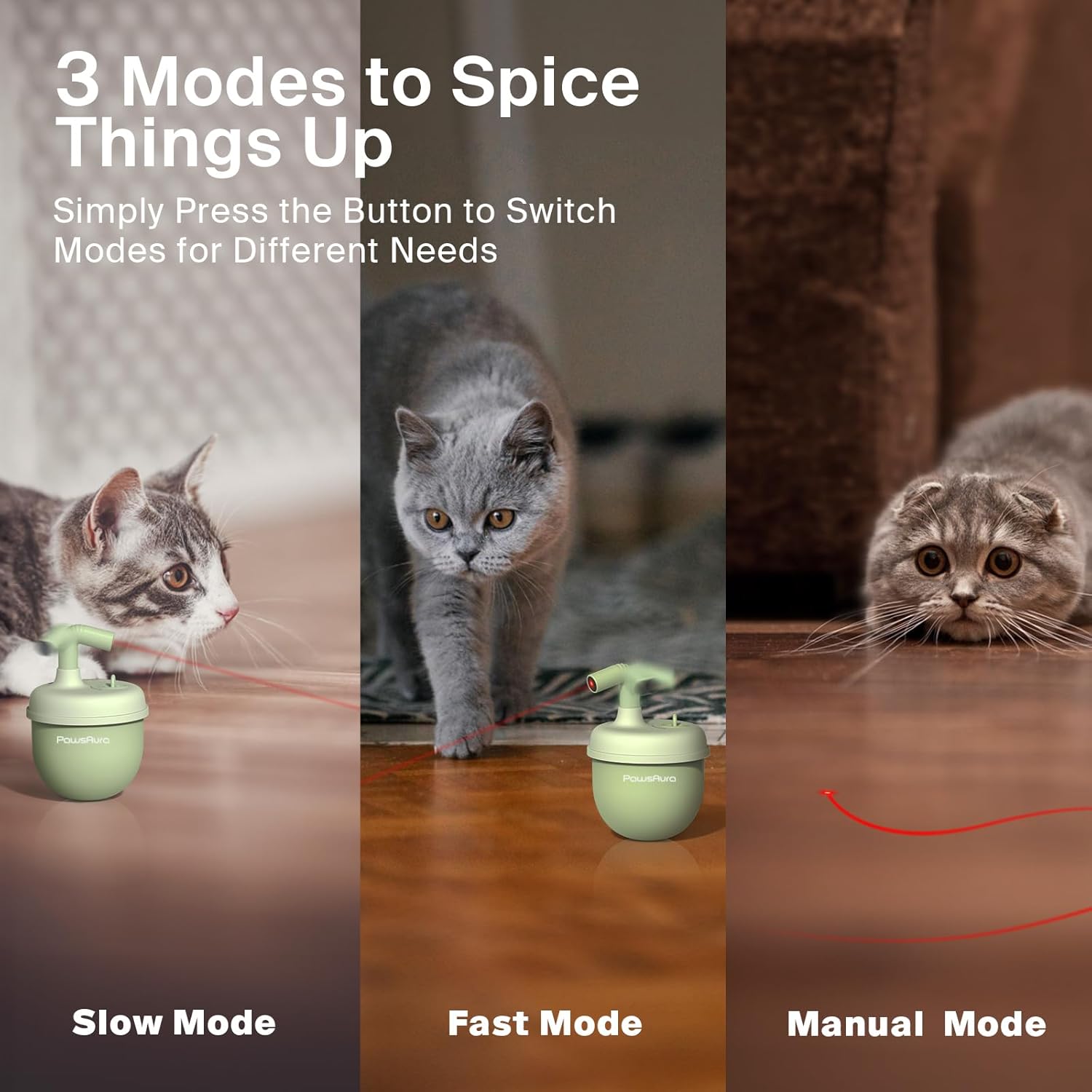 Cat Laser Toys, Automatic Cat Laser Toy Tumbler Design, Rechargeable Cat Laser Pointer 360°Irregular Rotation, 3 Modes Interactive Cat Toy for Indoor Cats of All Ages and Sizes (Green)